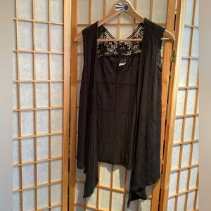 Vintage JKLA California Black Sleeveless Lace Vest Top Women's Size Medium